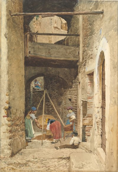 Włoski dziedziniec i figury, 1843-1921. autorstwa Cavaliere Pio Joris
