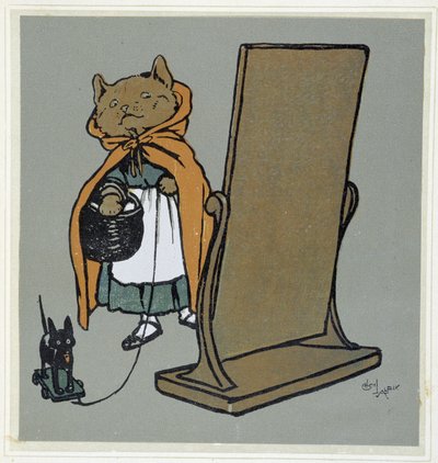 Kot przed lustrem - rysunek Cécila Aldina. autorstwa Cecil Charles Windsor Aldin
