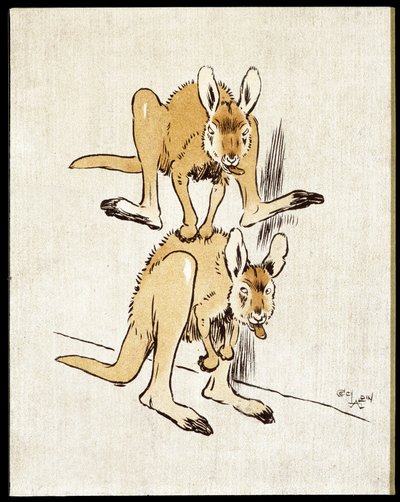 Komiczne kangury. Dwa kangury grają w skok owiec. autorstwa Cecil Charles Windsor Aldin