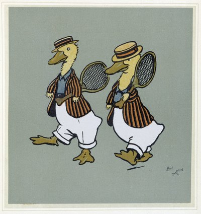 Dwie kaczki w tenisówce - w "Merry Party", chor. Cécil Aldin, wyd. Hodder & Stoughton, Londyn autorstwa Cecil Charles Windsor Aldin