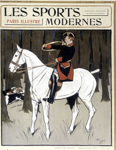 Polowanie (człowiek na koniu zachęcający psy) Okładka „Modern Sports” 02/1906 autorstwa Cecil Charles Windsor Aldin