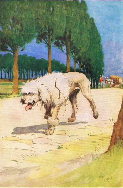 Moufflou (z opowiadania Moufflou), ilustracja z A Staircase of Stories wydanej przez Thomas Nelson & Sons Ltd 1940 (kolor lito) autorstwa Cecil Charles Windsor Aldin