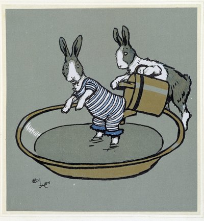 Króliki prennant un bain - in „Wesołe przyjęcie”, ch. Cécil Aldin, wyd. Hodder & Stoughton, Londyn autorstwa Cecil Charles Windsor Aldin