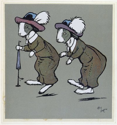 Króliki w czapkach - w „Wesołych przyjęciach”, il. Cécil Aldin, wyd. Hodder & Stoughton, Londyn autorstwa Cecil Charles Windsor Aldin