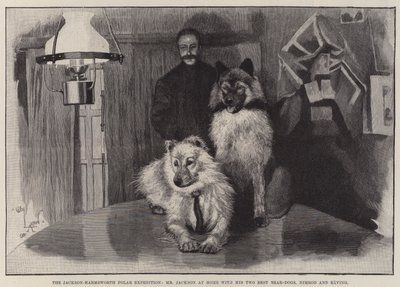 Jackson-Harmsworth Polar Expedition, Pan Jackson w domu z jego dwóch najlepszych Bear-Dogs, Nimrod i Raving autorstwa Cecil Charles Windsor Aldin