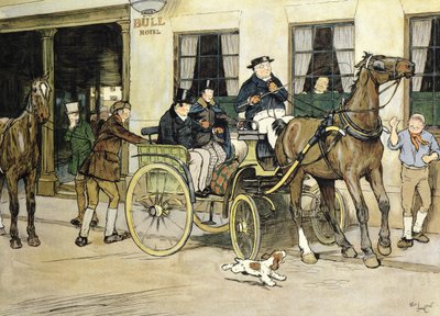Pickwicki wyruszają z hotelu Bull w Rochester. autorstwa Cecil Charles Windsor Aldin
