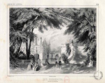 Zamek i ogrody w Château de Chenonceaux, 1836. autorstwa Celestin Deshayes