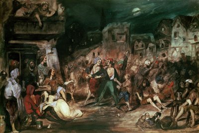 Gringoire na dworze cudów, ilustracja z rozdziału VI „Dzwonnika z Notre Dame” Victora Hugo (1802–85) 1835 autorstwa Celestin Francois Nanteuil
