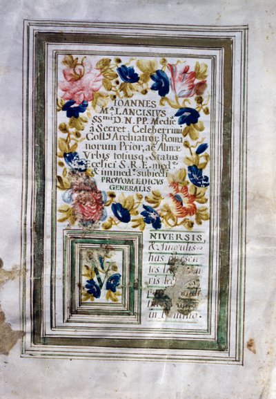 Dyplom medyczny wydany w Rzymie przez Giovanniego Marię Lancisi (1654-1720) autorstwa Central Italian School