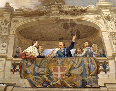 Carlo Alberto wręczający miecz Vittorio Emanuele II, detal (detal 3433390) autorstwa Cesare Mariani