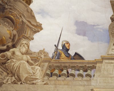 Fragment z Alegoria Włoch, fresk Cesare Mariani (1826-1901), sufit, Sala Większości, Palazzo delle Finanze (Pałac Finansów), Rzym. Włochy autorstwa Cesare Mariani