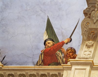 Fragment z Alegoria Włoch, fresk Cesare Mariani (1826-1901), sufit, Sala Większości, Palazzo delle Finanze (Pałac Finansów), Rzym. Włochy autorstwa Cesare Mariani
