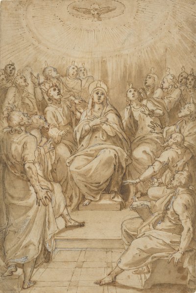 Pięćdziesiątnica Zstąpienie Ducha Świętego, ca. 1576. autorstwa Cesare Nebbia