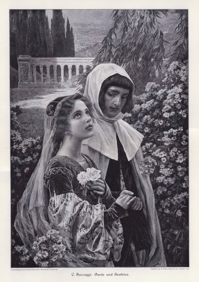 Dante i Beatrice (grafika) autorstwa Cesare Saccaggi