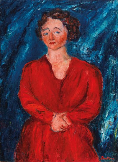 Kobieta w czerwieni na niebieskim tle, ok. 1928. autorstwa Chaim Soutine