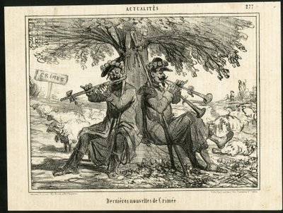 Ilustracja Cham (1819-1879) w Charivari - Najnowsze wiadomości krymskie - Wojna, muzyka, Krym (Wojna krymska autorstwa Amédée de Noé