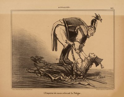 Cesarz Rosji odciążający Polskę, 1855. autorstwa Cham