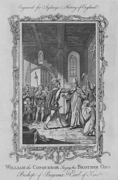 Wilhelm Zdobywca chwyta swojego brata Odo, biskupa Bayeaux i hrabiego Kentu, 1773. autorstwa Charles,C Grignion,Charles Grignion the Elder. Charles Grignion,Grignion