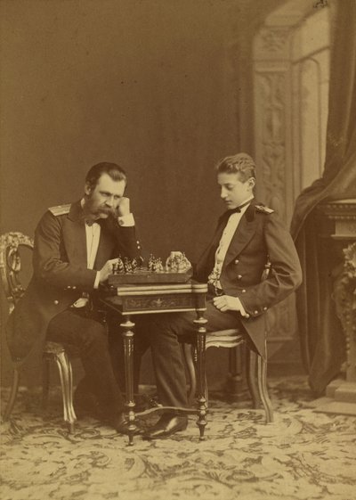 Konstantyn Nikołajewicz de Russie i Konstantyn Konstantynowicz de Russie - Wielki Książę Konstantyn Nikołajewicz Rosji (1827-1892) i Wielki Książę Konstantyn Konstantynowicz Rosji (1858-1915), autorstwa Bergamasco Karola (Karla) (1830-1896). Zdjęcie albumi autorstwa Charles Bergamasco