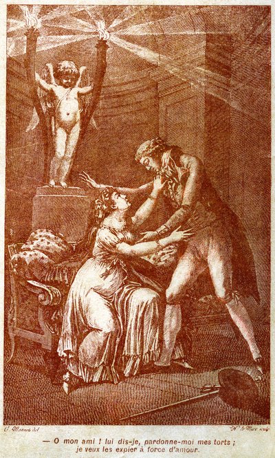 Ilustracja do epistolarnej powieści Choderlos de Laclos „Niebezpieczne związki” (1741-1803) (rycina) autorstwa Charles (after) Monnet