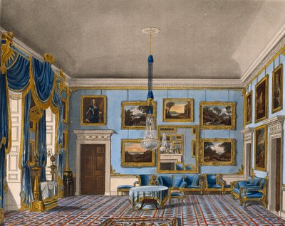 Sala z niebieskiego aksamitu, Grawer Daniela Havella (1785-1826), wg projektu Charlesa Wilda (1781-1835), Z historii rezydencji królewskich autorstwa Charles (after) Wild