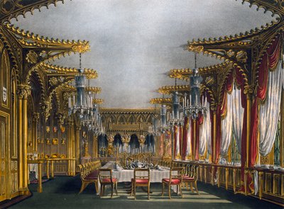 Gotycka jadalnia, Grawer Thomas Sutherland (1785-1838), wg projektu Charlesa Wilda (1781-1835), Z historii rezydencji królewskich autorstwa Charles (after) Wild