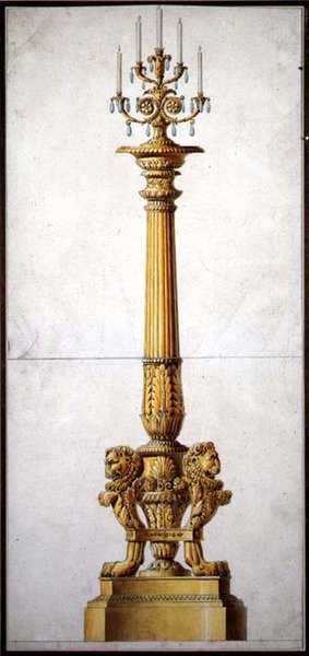 Projekt świecznika neoklasycznego, ok. 1820 (pióro i tusz z akwarelą na papierze) autorstwa Charles (attr. to) Percier