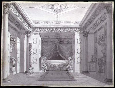 Projekt sypialni w stylu Empire, ok. 1810 (pióro i tusz oraz akwarela na papierze) autorstwa Charles (attr. to) Percier