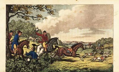 Midshipman Newcome wpada w żywopłot podczas polowania na lisy w pobliżu Bertram Hall autorstwa Charles (c.1797 1850) (after) Williams
