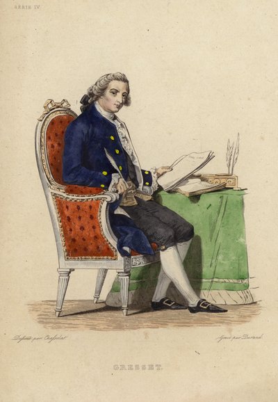 Portret Jean Baptiste Gresset (kolorowy grawerunek) autorstwa Charles Abraham Chasselat