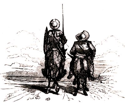 Don Kichot na koniu, obok Sancho na ośle autorstwa Charles Albert d