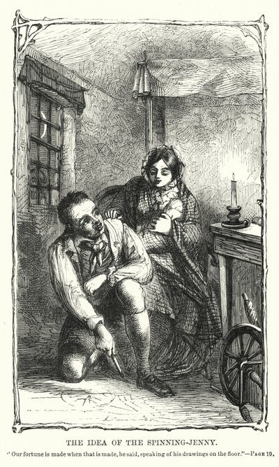 Pomysł przędzenia-jenny (grawerunek) autorstwa Charles Altamont Doyle
