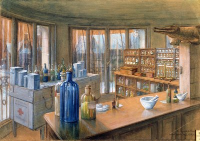Apteka Holenderskiego Szpitala Wojskowego w Paryżu, 1917 (ołówek i kreda na papierze) autorstwa Charles Andre Igounet de Villers