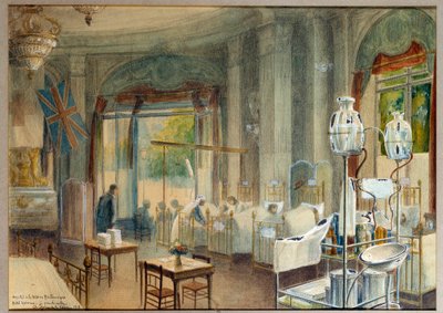 Widok na dużą salę brytyjskiego szpitala w Hotelu Astoria. Obraz Charlesa Iguneta De Villers (1881 - 1944) autorstwa Charles Andre Igounet de Villers