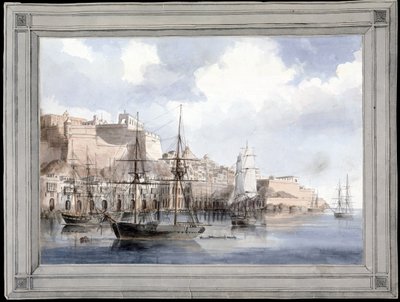 Vue de Malte (Widok na Maltę) (wielki port Valletty z Fortem Sant Angelo) - Obraz Charlesa Andrew Dyce