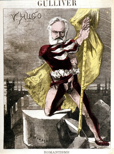 Karykatura Victora Hugo autorstwa Georgesa Montbarda (1841-1905). „”Guliwer – romantyzm”” autorstwa Charles Auguste Loye