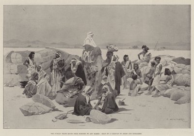 Nubijski Szlak Handlowy z Korosko do Abu Hamed, zatrzymanie karawany Arabów i Bishareen autorstwa Charles Auguste Loye