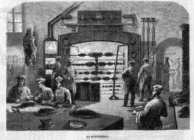 La Rotisserie des cuisines du Palais des Tuileries, w 1864 roku. Grawerowanie F. Lixa i Barbanta na podstawie rysunku Moullina. autorstwa Charles Barbant