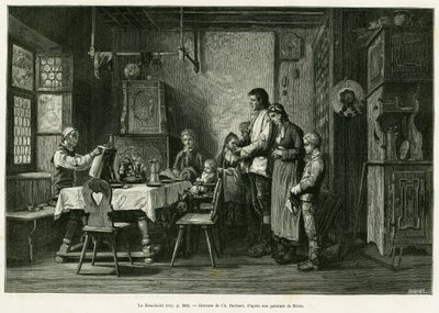 Benedycyt. Barbant według obrazu Briona, ilustrujący opowiadanie Przez Alzację i Lotaryngię, autorstwa Charlesa Grada, niemieckiego zastępcy, w 1884 r. w tour du monde 1886, w reżyserii Edouarda Chartona (1807-1890), Hachette, Paryż. autorstwa Charles Barbant