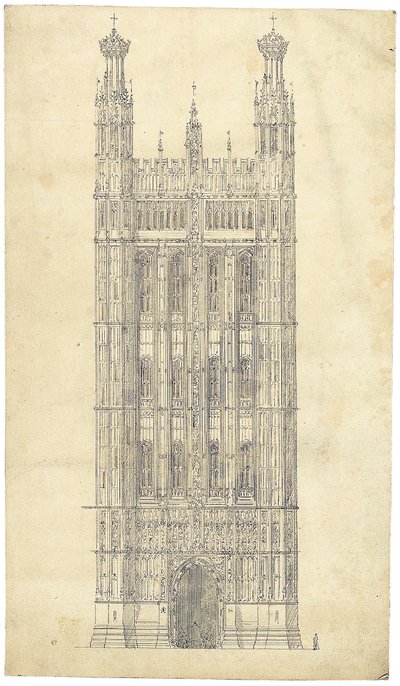 Rysunek dla Houses of Parliament, c.1836-40 (pióro i atrament na papierze) autorstwa Charles Barry