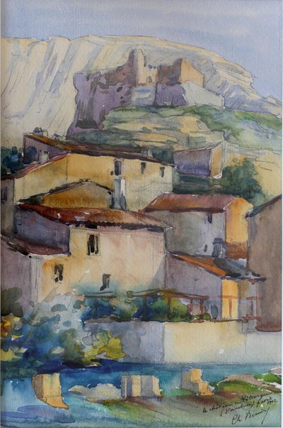 Zamek Petrarki - Vaucluse (akwarela) autorstwa Charles Bernier