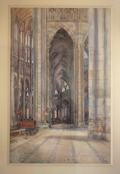 Wnętrze katedry Beauvais, ok.1896 (akwarela) autorstwa Charles Bernier