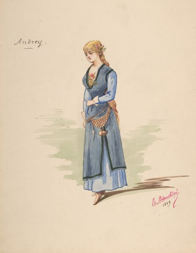 Projekt kostiumu dla Andreya [a], Arkusz opisowy akcesoriów [b], 1889. autorstwa Charles Bianchini