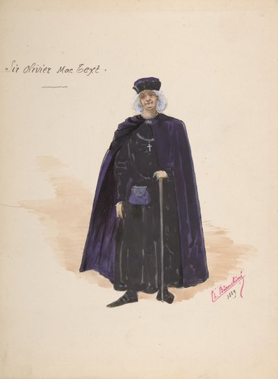 Kostium dla Sir Oliviera McText [a], opisowy arkusz akcesoriów [b], 1889. autorstwa Charles Bianchini