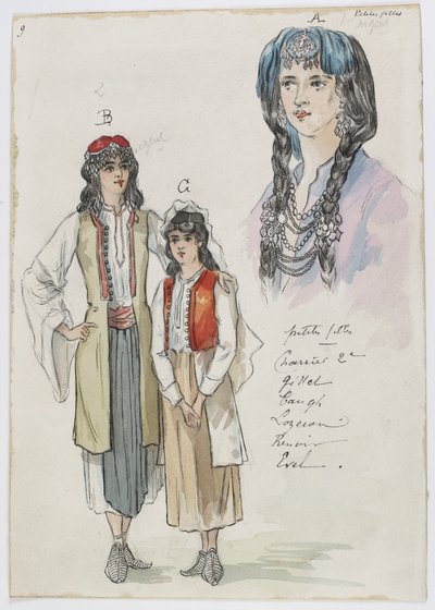 Holmès - Czarna góra - kostiumy Charles Bianchini - 09. Małe dziewczynki. Panny Charrier 2e, Gillet, Taugh, Lozeran, Renoir, Evel autorstwa Charles Bianchini