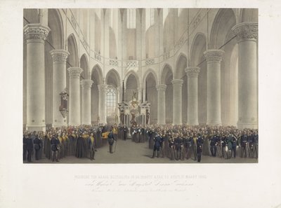 Uroczysty pogrzeb w Groote Kerk w Delft, 17 marca 1865 r. Jej Królewskiej Mości Anny Pawłownej Królowej Matki Holandii urodzonej jako Wielka Księżniczka Rosji (tytuł na obiekcie) autorstwa Charles Billoin