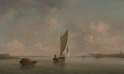 Smack pod żaglami przy lekkiej bryzie na rzece autorstwa Charles Brooking