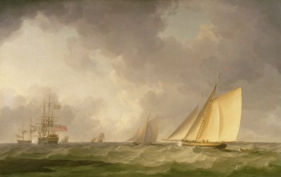 Cutter Close ciągnięty w świeżej bryzie, z inną wysyłką, ok. 1750 autorstwa Charles Brooking