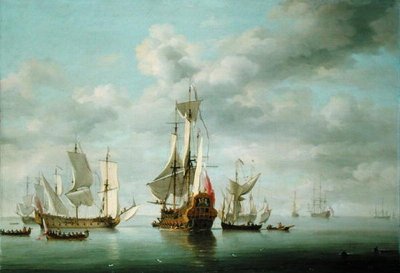 Warships Becalmed (olej na panelu) autorstwa Charles Brooking