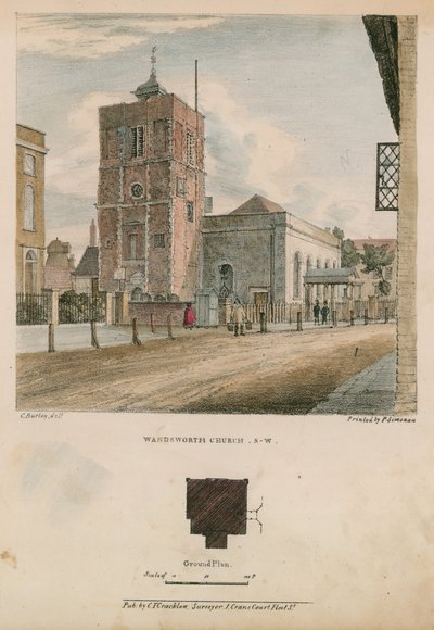 Południowo-zachodni widok na kościół Wandsworth autorstwa Charles Burton